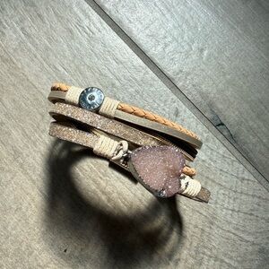 Beige Multi-Strand Druzy Wrap Bracelet